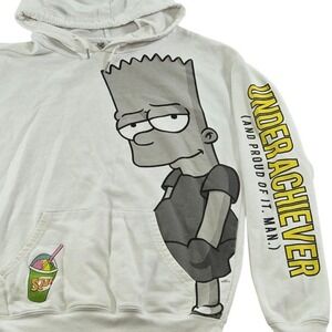 Simpsons Bart‎ Underachiever Hoodie White Cartoon Graphic Mens Size Small